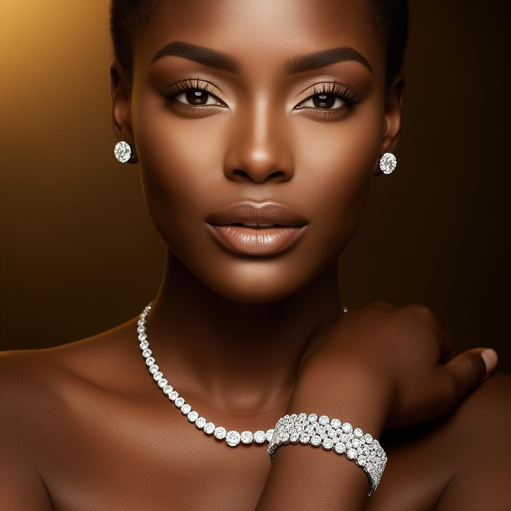 Elegant Black woman adorned in modern diamond jewelry